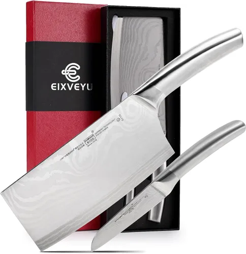 Vista 9 de SHI BA ZI ZUO Juego de cuchillos de cocina de 2 piezas, cuchillo Santoku y cuchillo de pelar, cuchillo de chef japonés con revestimiento de Ti
