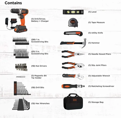 Vista 6 de beyond by BLACK+DECKER Kit de herramientas para el hogar con taladro/destornillador de 20 V máximo, 83 piezas (BDPK70284C1AEV)