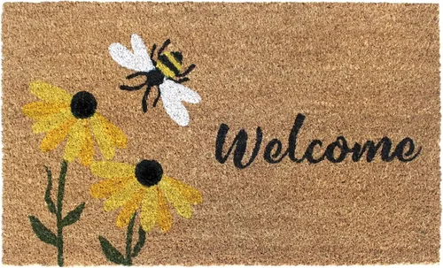 Vista 3 de All Creations - Tapete de puerta con diseño de flores y abejas de bienvenida para interiores y exteriores, divertido y bonito, regalo