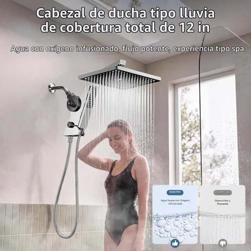 Vista 5 de JDO Cabezal de ducha de lluvia filtrado de 12 pulgadas con combo de spray Cromo