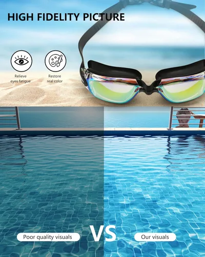 Vista 5 de Gafas de natación profesionales, antivaho, protección UV, a prueba de fugas, diseño de visión amplia para adultos, paquete de 2 gafas de natación
