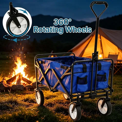 Vista 12 de Carrito plegable portátil plegable para playa, carrito de deportes al aire libre, camping, carrito de utilidad resistente con asa ajustable