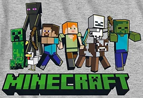 Vista 2 de Minecraft Camiseta de cuello redondo Lineup para niños, Heather
