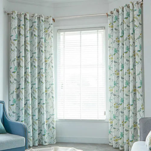Vista 12 de VOGOL Cortina de ventana estilo campestre, cortinas estampadas con patrón de pájaros y hojas para dormitorio, paneles decorativos con ojales
