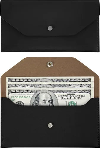 Vista 10 de Carrotez 1ea Sobre para efectivo de piel sintética, reutilizable, 6.8 x 3.5 pulgadas, color negro Soporte de dinero reutilizable estilo sobre