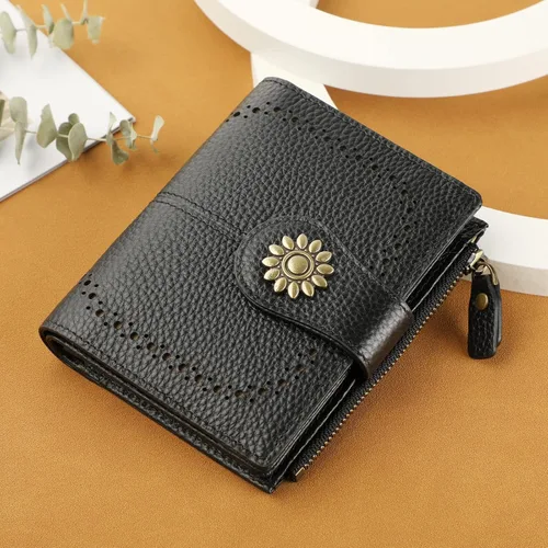 Vista 6 de Lavemi Cartera de piel para mujer, pequeña, compacta, con bloqueo RFID, para tarjetas de crédito, con bolsillo con cremallera