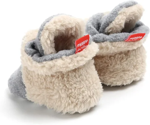 Vista 8 de EnJoCho Pantuflas de forro polar para niñas recién nacidas y niños con suela suave antideslizantes para primeros caminos gris 12-18 meses