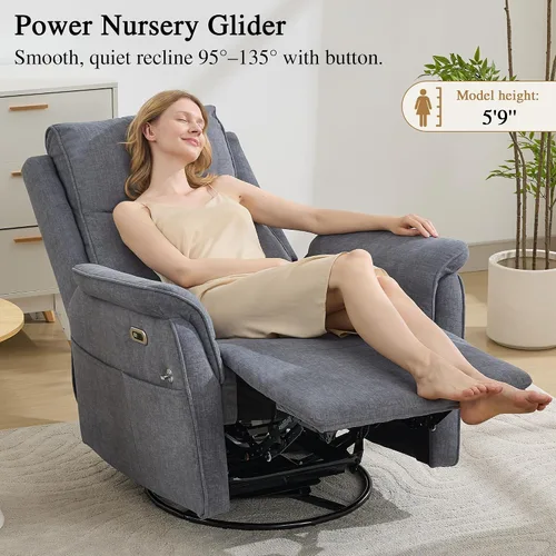 Vista 3 de Silla reclinable eléctrica con soporte para teléfono, mecedora giratoria resistente a los arañazos, mecedora mecedora mecedora para guardería, silla