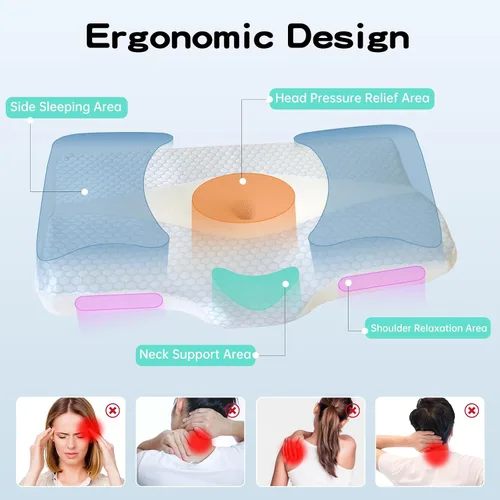 Vista 2 de Reidio Almohada cervical de apoyo cervical para dormir almohada de cama con funda de almohada de enfriamiento transpirable, almohada de espuma