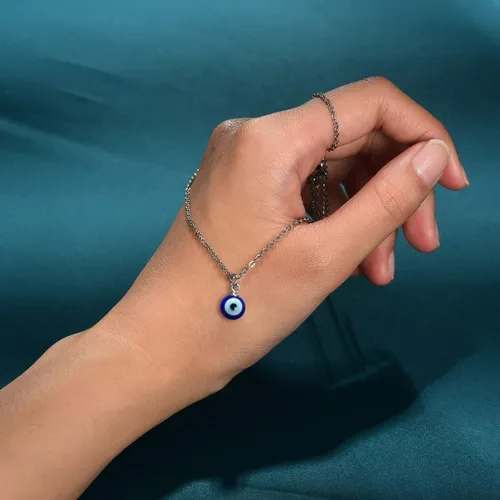 Vista 2 de PPJew Collar con dije de amuleto de ojos azules, collar con dije de amuleto de ojo turco con protección de cábala, ajustable, delicada, joyería