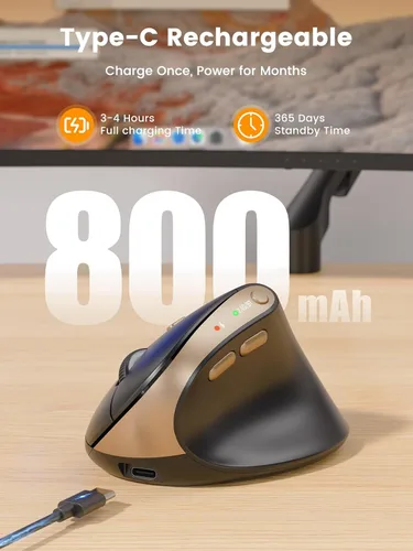 Vista 8 de SABLUTE MAM3 - Ratón ergonómico, mouse Bluetooth para manos pequeñas/medianas, conectividad de doble dispositivo para computadora/portátil, mouse