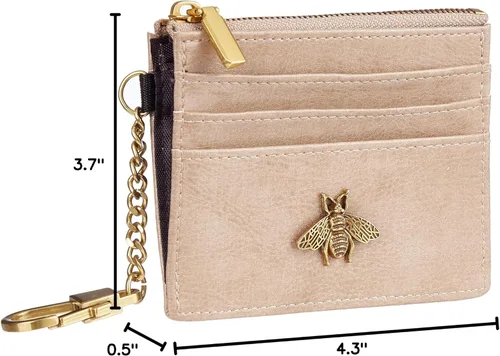 Vista 38 de SEAVILIA Tarjetero llavero cartera para mujer con ventana de identificación RFID monedero regalo abeja delgada minimalista pequeña cartera