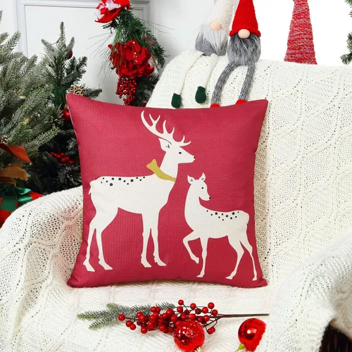 Vista 7 de CAROMIO Juego de 2 fundas de almohada rojas de Navidad de 18 x 18 pulgadas, decoración de interiores y el hogar, almohadas decorativas para sala