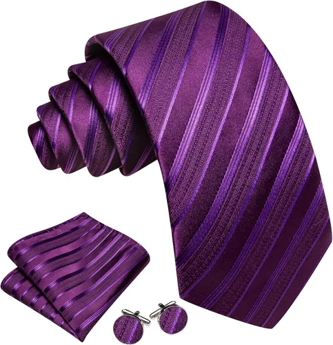 Vista 178 de Barry.Wang Juego de corbatas para hombre, corbata de seda a rayas, tejido a cuadros, gemelos formales, negocios, boda