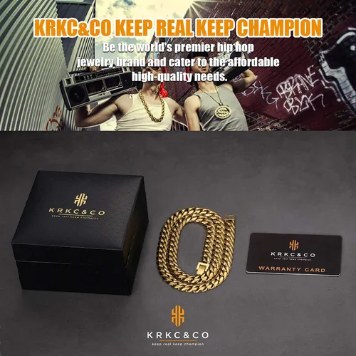 Vista 6 de KRKC&CO - Cadena de eslabones cubanos de 810120.551 in para hombre, cadena de eslabones cubanos de oro de 18 quilates, joyería para hombre
