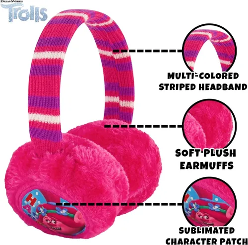 Vista 8 de DREAMWORKS TROLLS Conjunto de gorro de invierno y guantes para niñas, bufanda o orejeras, amapola para edades de 4 a 7 años