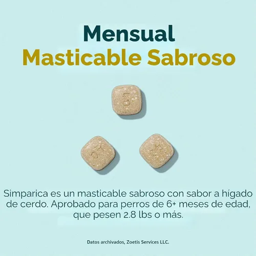 Vista 6 de Simparica (sarolaner) Masticables para perros, 120 mg/tab, 88.1-132 libras (marrón), 6 tabletas