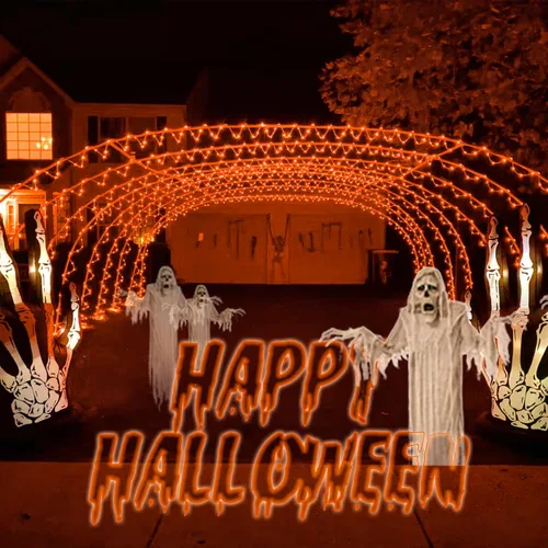 Vista 9 de YEGUO Luces naranjas para Halloween, paquete de 2 cuerdas de 100 luces LED de 33 pies cada uno, 8 modos de luces de hadas en tubo transparente