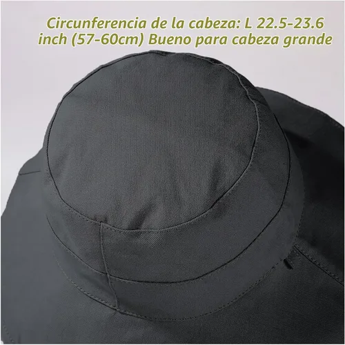 Vista 2 de vidsel Sombreros de sol para mujer, de ala ancha, reversible, de algodón, plegable, de verano, con clip para sombrero, protección UV negro beige
