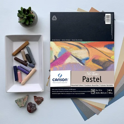 Vista 3 de Canson Artist Series Mi-Teintes - Papel pastel, colores surtidos, bloc plegable, 9 x 12 pulgadas, 24 hojas (98 libras/160g) - Papel de artista