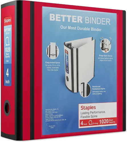 Vista 21 de Carpeta con anillos en forma de "D" de 1 pulgada para mejor visualización Staples, Negro