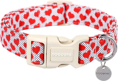 Vista 47 de DOGWONG Collar para perro de San Valentín, collar ajustable de algodón con corazón de caramelo azul, perfecto para perros pequeños a medianos
