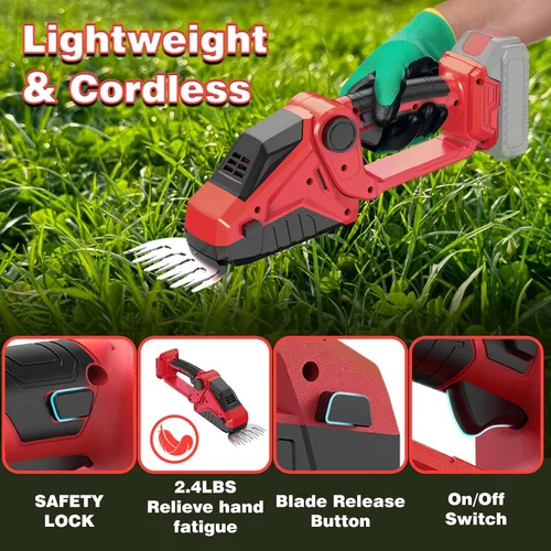 Vista 6 de Cortasetos inalámbrico para batería Milwaukee M18 (sin batería), mini tijeras de césped inalámbricas de 2200 RPM, cortasetos eléctrico de mano 2