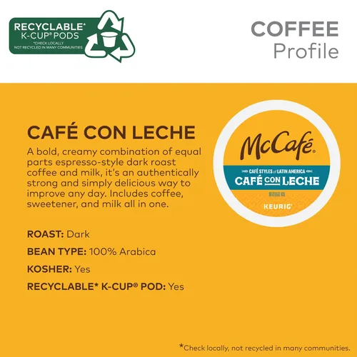 Vista 3 de McCafe Cafe Styles of Latin America Cafe con Leche, Keurig Cápsulas de café K-Cup de una sola porción, 60 unidades (6 paquetes de 10)