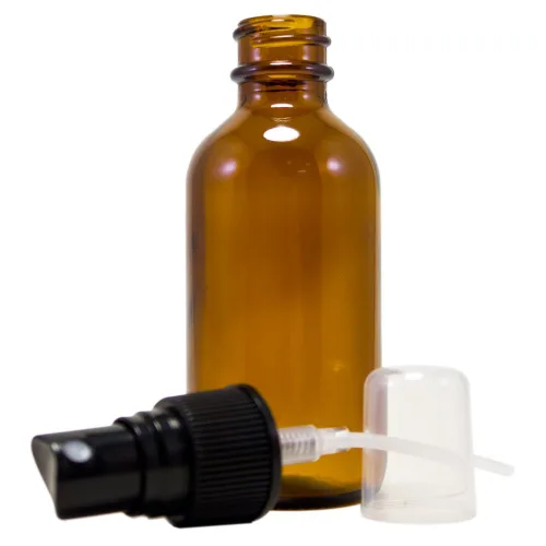Vista 2 de Botella de vidrio ámbar de 2 fl oz con tapa de spray negra (paquete de 6)