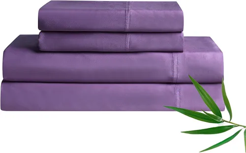 Vista 15 de Juego de sábanas refrescantes YnM con 100 por ciento de rayón derivado del bambú, tela 400TC con 1 funda de almohada y sábana plana, ajuste profundo