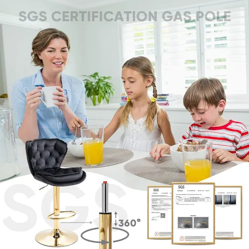 Vista 4 de SLEERWAY Juego de 2 taburetes de bar giratorios modernos para mostrador de cocina, sillas de bar de terciopelo, taburetes de bar dorados, taburetes