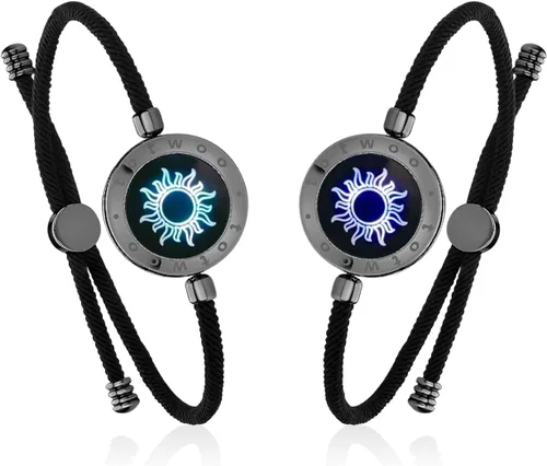 Vista 14 de TOTWOO Sun and Moon Long Distance Touch Bracelets for Couples Negro y oro rosa