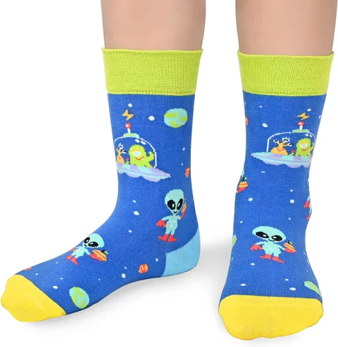 Vista 5 de Dsia Zamur Calcetines altos para niños y niñas, paquete de 4 a 6 unidades + caja de regalo, novedosos calcetines de pantorrilla coloridos para niños
