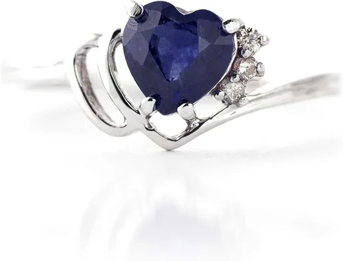 Vista 9 de Galaxy Gold GG Anillo de oro de 14 quilates con diamantes auténticos y zafiro natural en forma de corazón