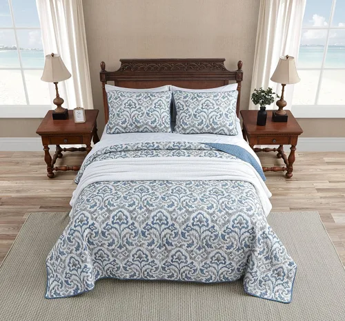 Vista 9 de Tommy Bahama - Juego de edredón de tamaño queen, ropa de cama reversible de algodón con funda de almohada a juego, juego de ropa de cama súper suave