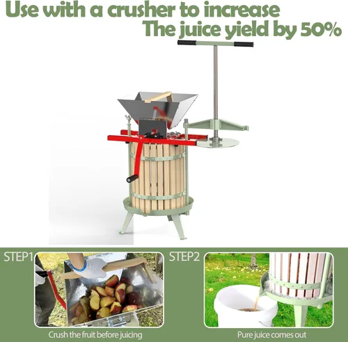 Vista 5 de SQUEEZE master Prensa de sidra de vino de frutas, cesta de madera maciza, barra de mango de 4.75 galones/18L-T, más estable, exprimidor tradicional