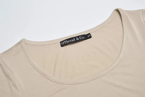 Vista 5 de OThread & Co. Camiseta de manga larga con cuello redondo para mujer, capa básica, de elastano