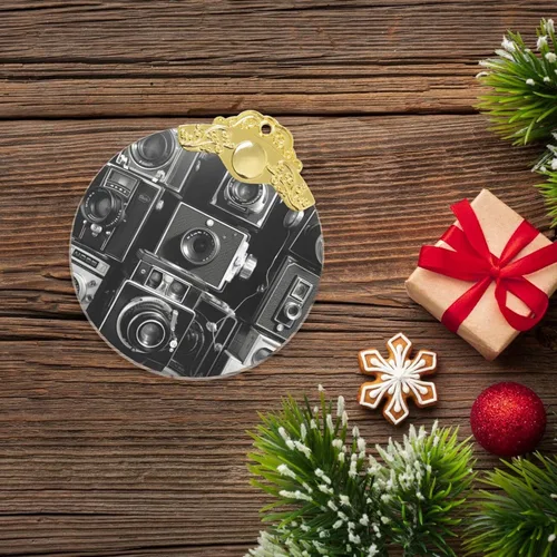 Vista 4 de Crystal Christmas Tree Ornaments Retro Cool Camera Collection Hanging Decoration with Gold Rope Christmas Round Glass Pendant Decor Xmas Tree
