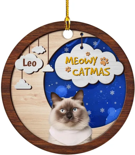Vista 18 de Meowy Catmas - Divertido sombrero de Papá Noel con foto de gato, adorno de Navidad personalizado, regalos para gato, mamá, papá, lindo árbol