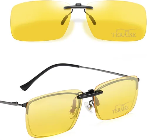 Vista 8 de TERAISE Night driving glasses, Clip on Sunglasses Over Prescription Glasses 2 piezas amarillo+amarillo