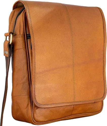 Vista 3 de URBAN LEATHER Bolso de mensajero vertical de 12 pulgadas Bolso de mano marrón para hombres mujeres niños y niñas bolsas de pasaporte de viaje