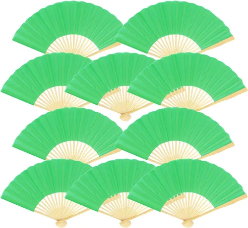 Vista 16 de Quasimoon PaperLanternStore.com Abanicos de mano de seda azul Arctic Spa de 9 pulgadas para bodas (paquete de 10)