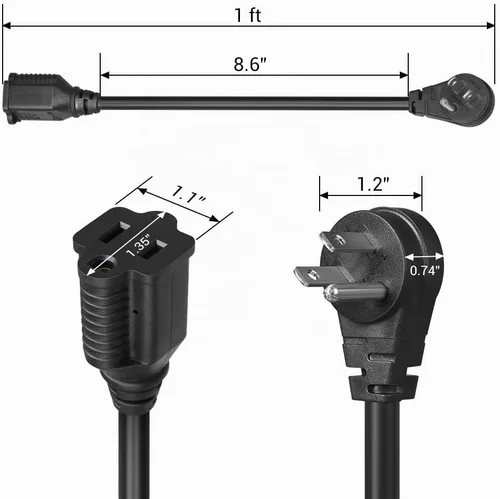 Vista 8 de DEWENWILS Cable de extensión corto de 1 pie, cable de extensión de cabeza plana para interiores con 3 puntas, cable de alimentación de perfil bajo