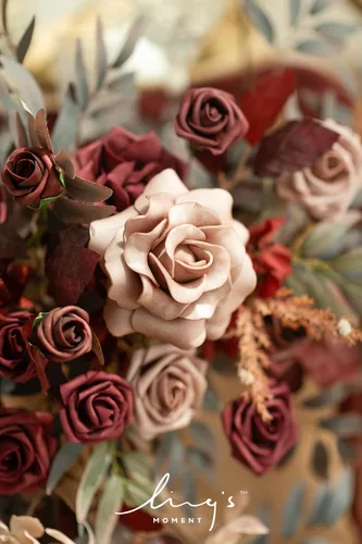 Vista 3 de Ling's moment 2 guirnaldas florales artificiales, borgoña y rosa Rojo-borgoña y rosa polvorienta