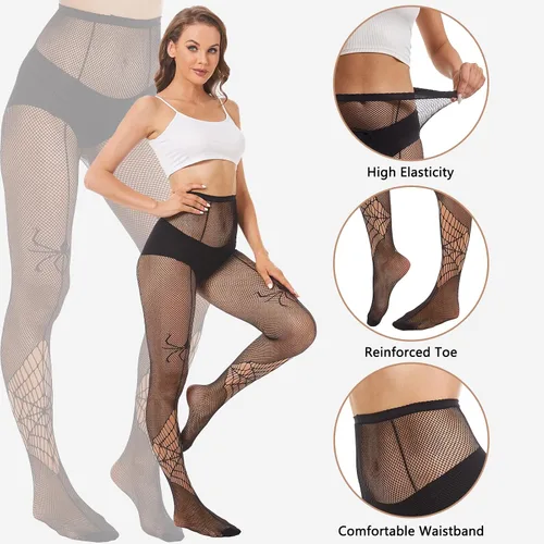 Vista 5 de MANZI Medias de red para mujer con estampado de mallas