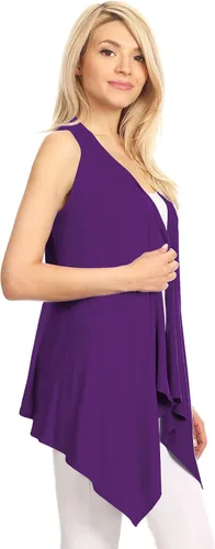 Vista 4 de LL-Chaleco ligero para mujer, abierto en el frente, de puntoFabricado en EE. UU.