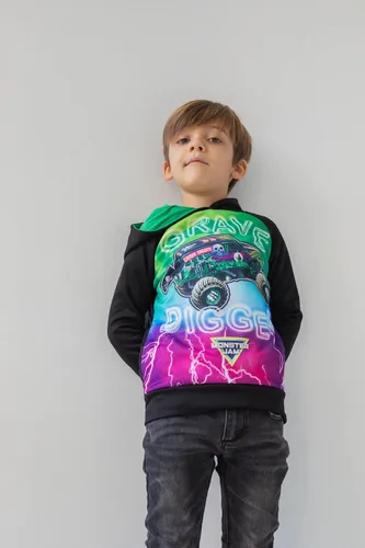 Vista 2 de Monster Jam Maximum Destruction El Toro Loco Grave Digger - Sudadera con capucha de forro polar para niños pequeños y grandes
