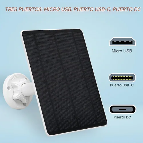 Vista 3 de Panel solar para cámara de seguridad, panel solar USB de 5 W para cámaras de CC 5 V, cargador de panel solar para cámara, micro USB, USB-C y CC