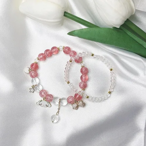 Vista 2 de Kawaii Beaded Bracelet, Cinnamoroll Crystal Bead Bracelet, Kuromi and My Melody Sanrio Bracelets, Cartoon Kawaii Elastic Beaded Bracelets, Elastic