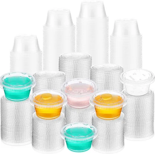 Vista 8 de Macarrie 1000 tazas de 1 oz con tapas para porciones de salsa de plástico